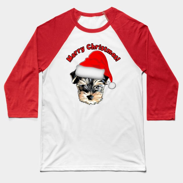 Cute Yorkshire Terrier Yorkie with Santa Hat Baseball T-Shirt by AdrianaHolmesArt